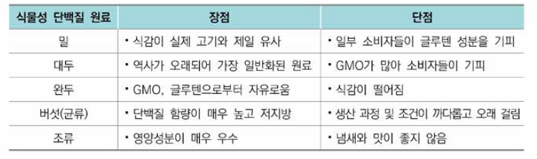 식물성 단백질 대표 원료 및 특징