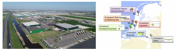 (좌) 네덜란드 애그리포트 전경, (우) 6개 그린포트의 위치 * 자료 : (좌) https://www.agriporta7.nl, (우) https://www.greenportholland.com/zes-greenports