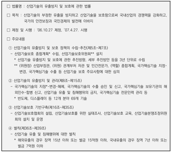 산업기술의 유출방지 및 보호에 관한 법률 개요 및 주요 내용