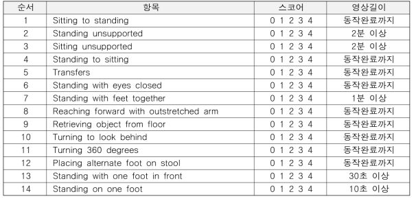 BBS 항목 및 스코어