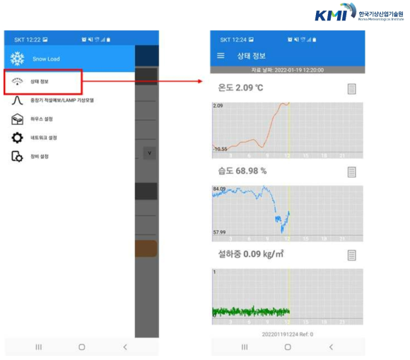 설하중 애플리케이션을 통한 설하중 및 온·습도 실시간 상태 정보 확인