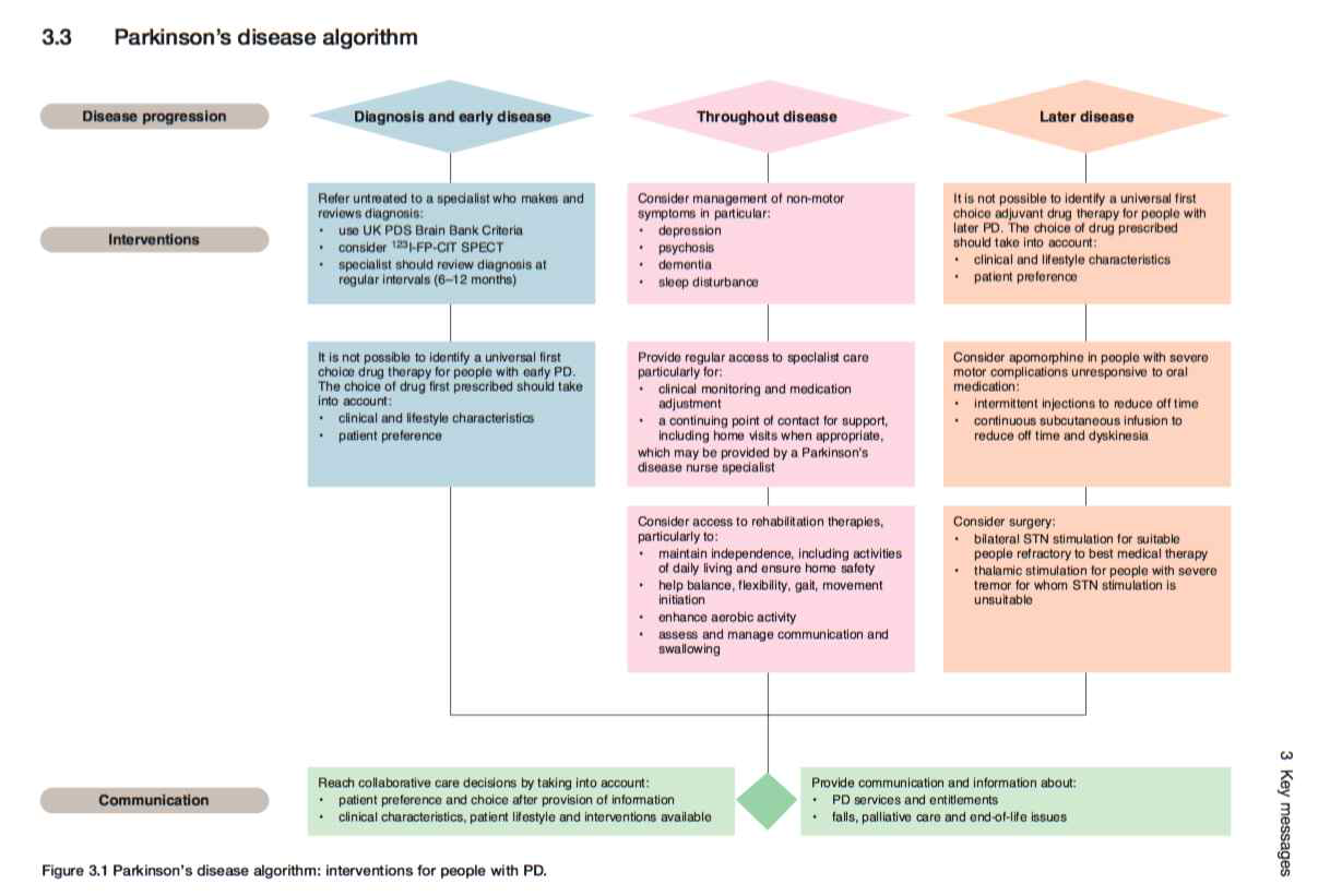 파킨슨병의 알고리즘, NICE guideline에서