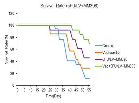 Vactosertib와 MM398/5-FU/LV의 단독 및 병용처리에 따른 암성장 억제 효과