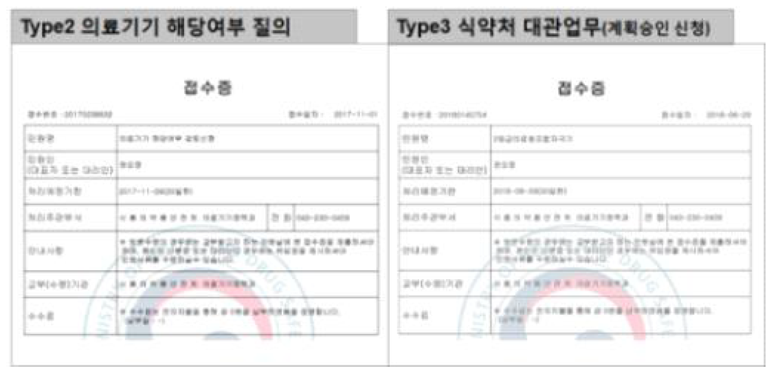 인허가 획득 기술지원 접수증