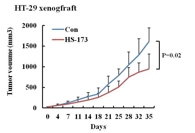 HT-29 xenograft 동물 모델에서 HS-173의 항암효과