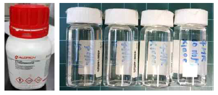 4-Hexylresorcinol 98% 의 모습과 4-Hexylresorcinol 98% 194.27 mg을 100% alcohol 100ml에 희석하여 사용하는 모습