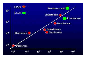 Relative potency of bisphosphonates (Coleman RE. Cancer Treat Rev. 2001:27:165-176)