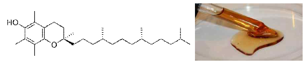 α-토코페롤의 화학식 구조와 연질의 액체로서 체내 흡수가 우수한 성상을 보여줌