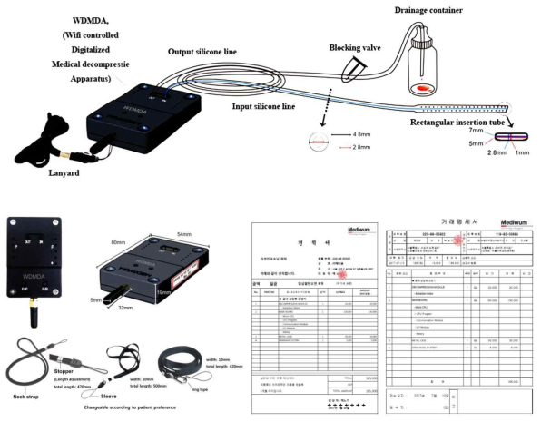 의료용 소형감압기 (WDMDA) 전체 모식도와 실물사진, 그리고 ㈜메디움사에서 요청한 시제품 명세서