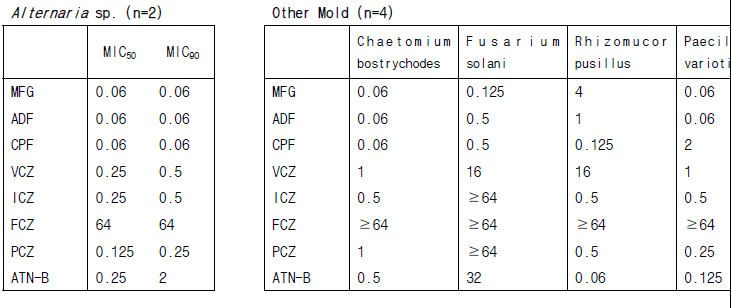 Aspergillus속 균종외 다른 mold의 항균제 감수성 결과