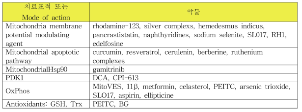 미토콘드리아 관련 항암제와 잠재적인 치료 표적