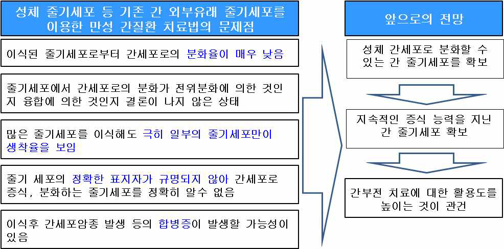 간 외부유래 줄기세포를 이용한 만성 간질환 치료법의 문제점과 앞으로의 전망