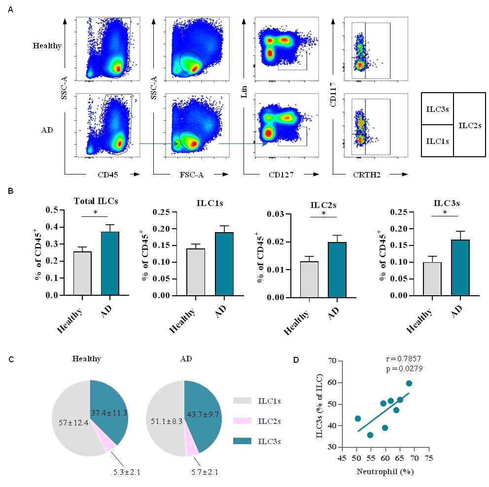 사람의 혈액내 ILCss의 변화와 neutrophil과의 상관관계