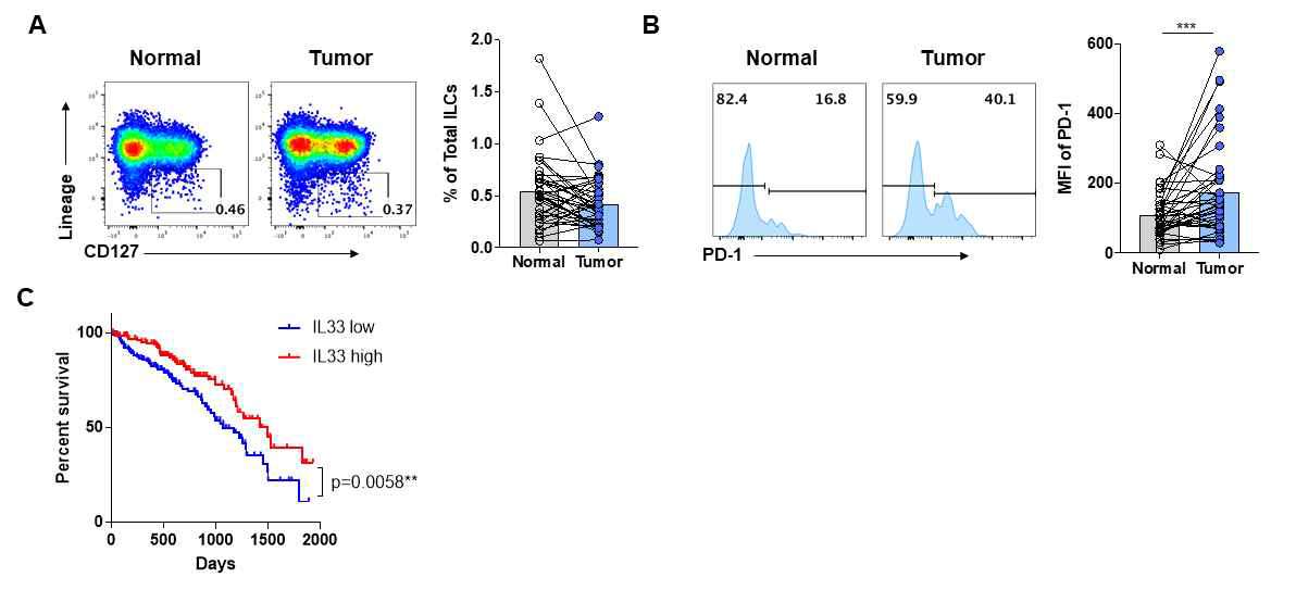 Human lung cang에서 PD-1+ ILCs의 분포