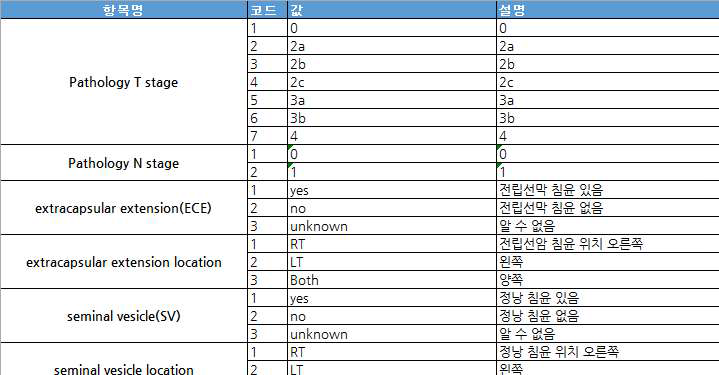 전립선암 표준 코드 문서 일부