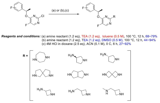 다양한 종류의 아자고리 구조를 포함하는 피리미딘 유도체의 합성