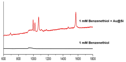 실리콘/금 복합체에 흡착한 Benzenethiol의 SERS 스펙트럼