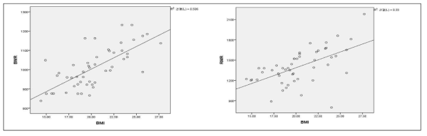 소아 대상자의 BMR/RMR과 BMI와의 상관성