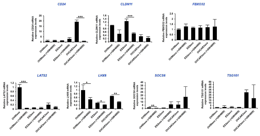 GW4869 처리에 따른 난소암 세포주 유래 엑소좀 내 후보 유전자 발현 변화