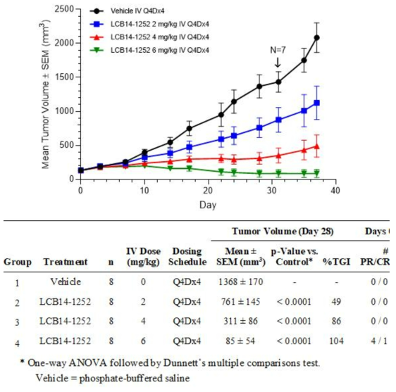 소세포폐암 PDX 동물 모델 (CTG-198) 에서의 효능평가 결과