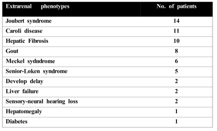 신장외 증상의 phenotype 분포 (안과 질환 제외)