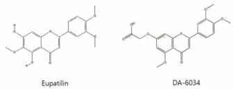 약물후보인 Eupatilin과 DA6034의 분자 구조
