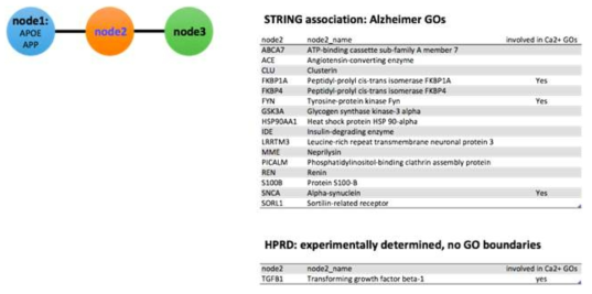 Alzheimer ontology 유전자 중 ApoE/APP와 간접적인 연계성을 가지는 유전자의 목록