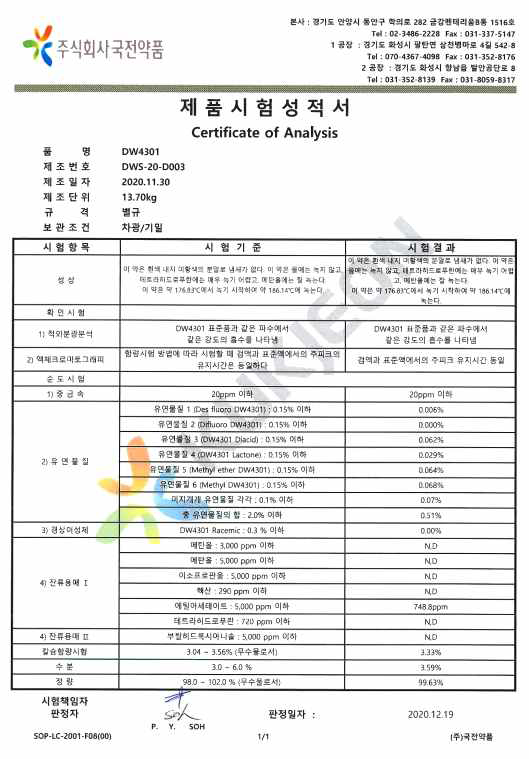 DSW-20-D003 성적서