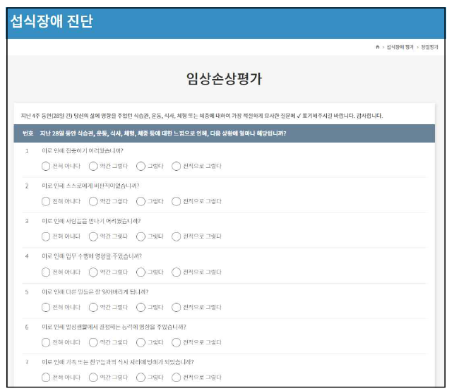 정밀평가 3단계: 임상손상평가(CIA) 화면 예시