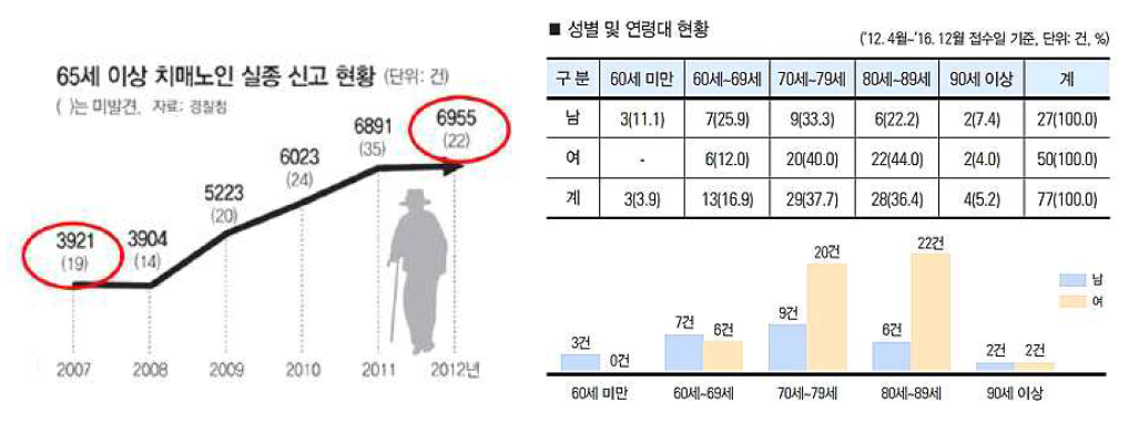 실종 노인 신고 현황 및 치매 환자 의료 분쟁(낙상 사고)