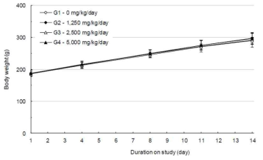 수컷 SD 랫드에서의 SA1-17의 2주 투여에 따른 체중변화