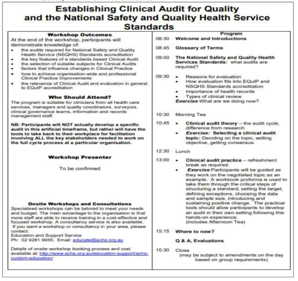 Establishing Clinical Audit for Quality and the National Safety and Quality Health Service Standards