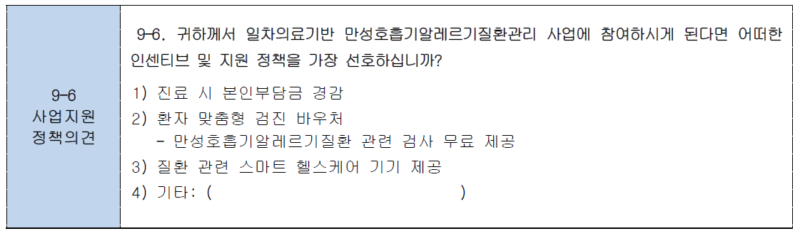 환자 사업지원 정책의견 질문지