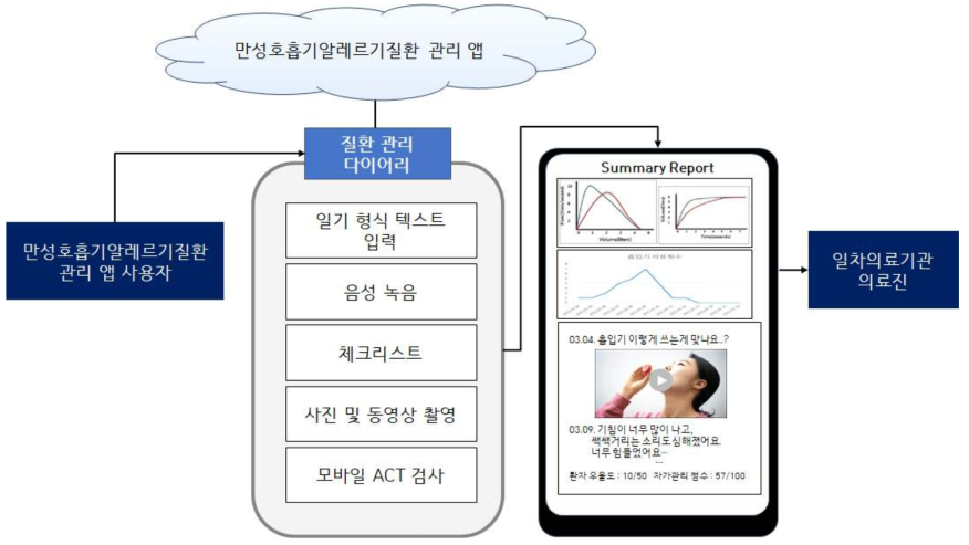 일차의료 의료진-환자 진료 커뮤니케이션 지원을 위한 앱기반 다이어리 서비스 모델 개념도