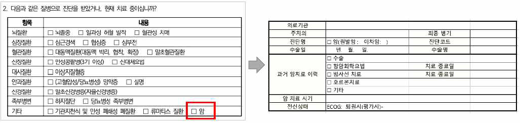 암 이력이 있는 만성질환자 대상으로 추가 관리 필요한 항목 예시