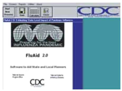 미 질병관리센터의 FluAid 2.0 출처 : 한국과학기술정보연구원(2014), 한국형 감염병 확산시뮬레이션을 위한 대용량공공데이터 활용방안 연구(좌), https://flu.tacc.utexas.edu/exercise/(우)
