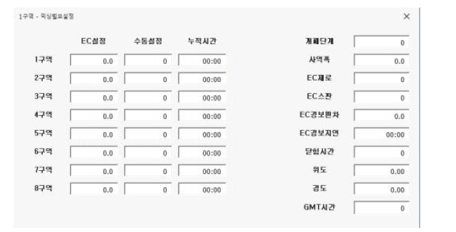 배액 재활용 시스템의 믹싱밸브 설정화면