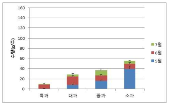 3월 정식 시 과실 등급 별 주당 수량