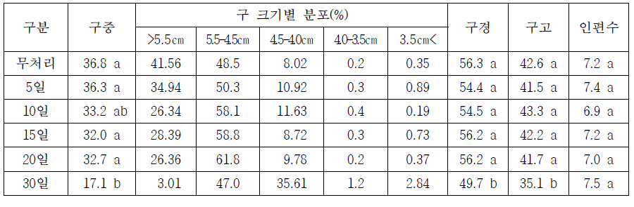 파종전 저온처리 기간별 구 특성