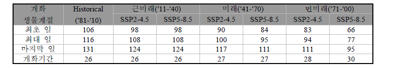 당진지역에서 SSP 시나리오에 따른 서양민들레 개화시기 및 개화기간