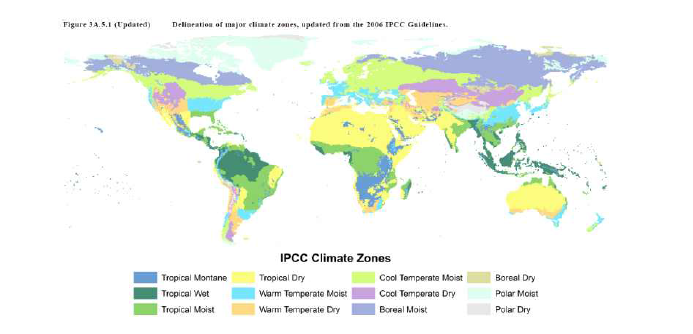 IPCC 2006 지침의 기후대 구분 지도