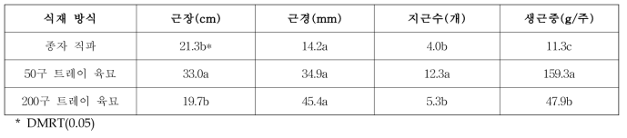 식재 방식별 지하부 생육 특성(‘17)