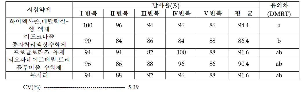 종자소독 약해시험 발아율-1차