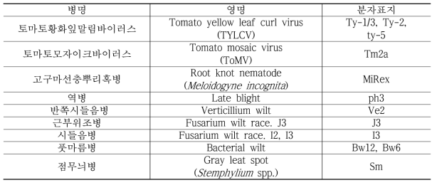 풋마름병 저항성 선발계통 대상 분자표지 검정목록(부농종묘, 13종)