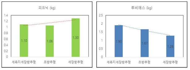 중·소과 품종 재식 4년차 수형별 동계전정량(2020, 단위: kg/tree)