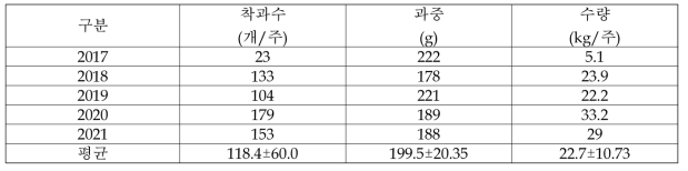 피크닉 사과의 착과 및 수량성