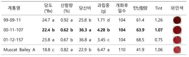 양조용 우량 계통의 과실 특성 및 양조적성 평가