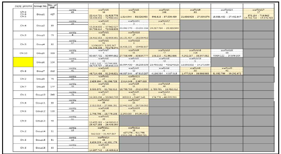 Joinmap 의 연관군을 기준으로 2배체 야생종 들깨 염색체 구성 비교