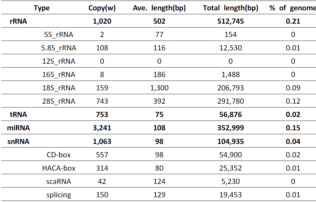 ‘미홍’ nRNA 분석 결과 통계