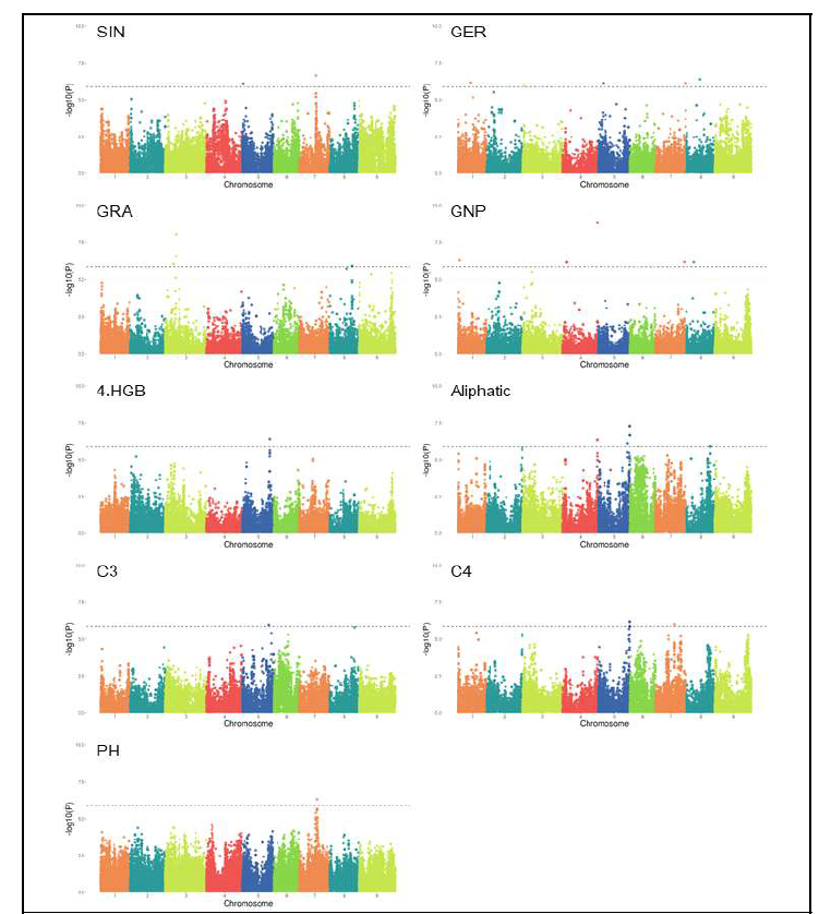 Manhattan plot showing the GWAS results